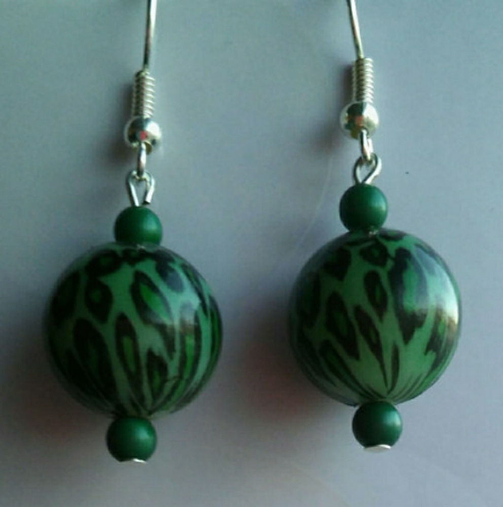 Silver and green earrings